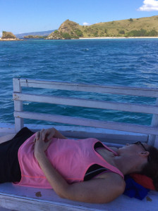 Heather exhausted from chasing Komodos